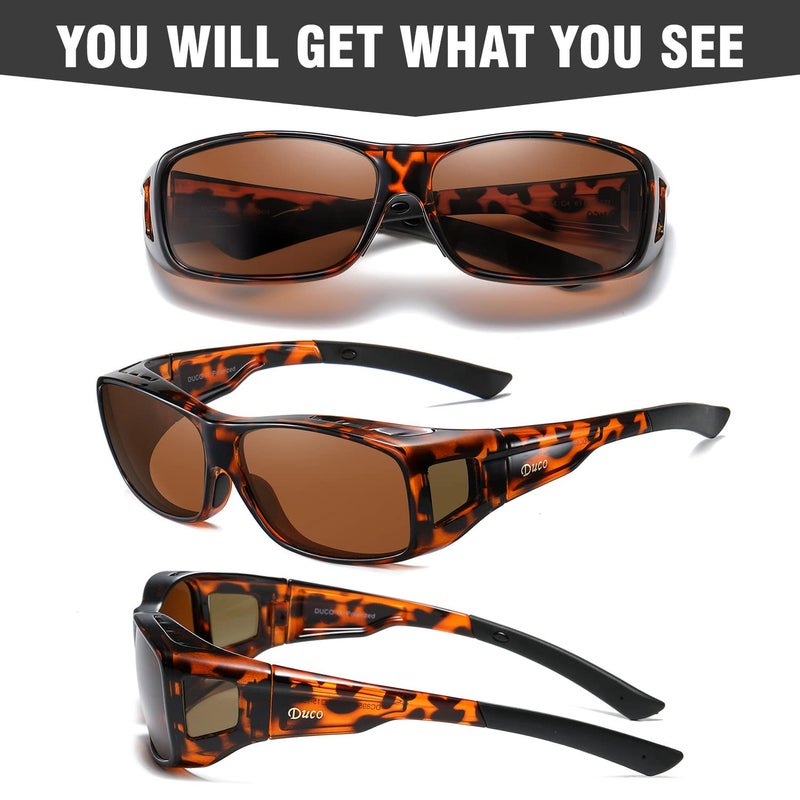 DUCO Polarized Wraparound Fitover Glasses Wear Over Sunglasses for Men Women UV Protection Sun Glasses 8954 (Tortoise Frame Brown Lens) - Image 3